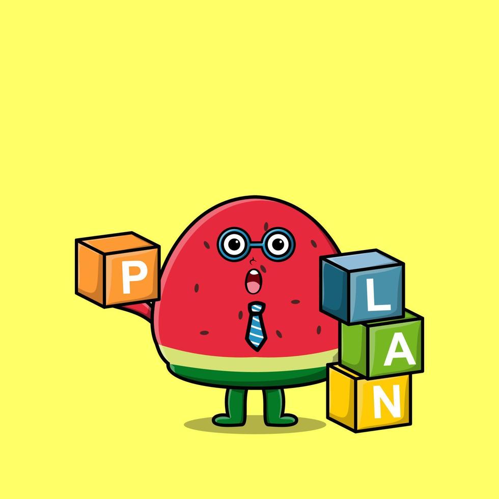 Cute cartoon watermelon businessman stack plan box vector