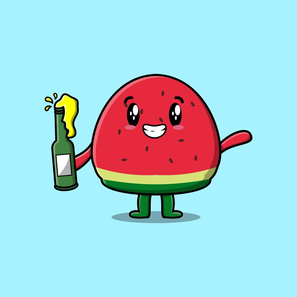 Cute cartoon character Watermelon with soda bottle vector