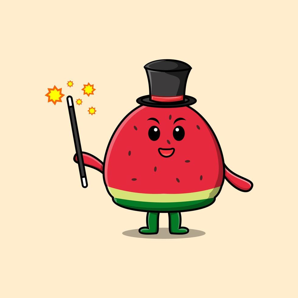 A gorgeous smart cute cartoon magician watermelon vector