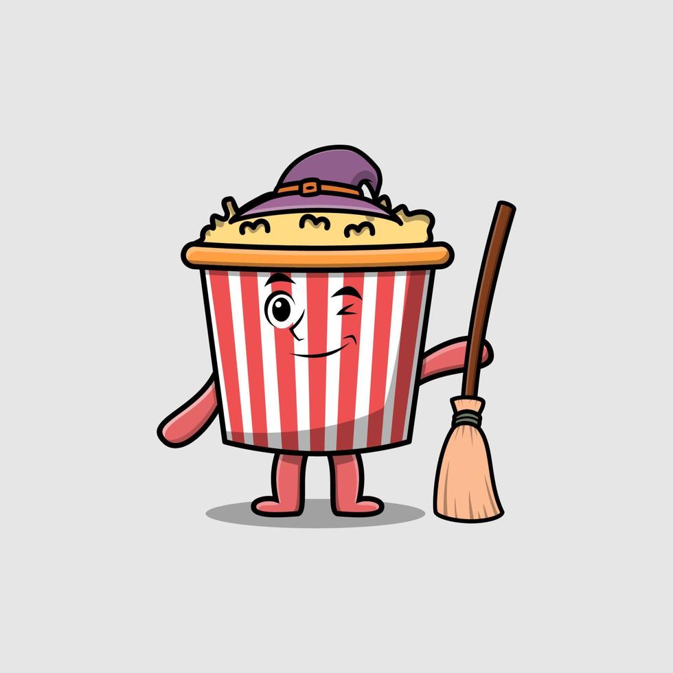 Cute cartoon witch shaped Popcorn character vector