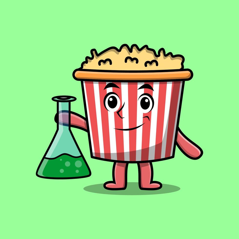 Cute cartoon mascot character Popcorn as scientist vector