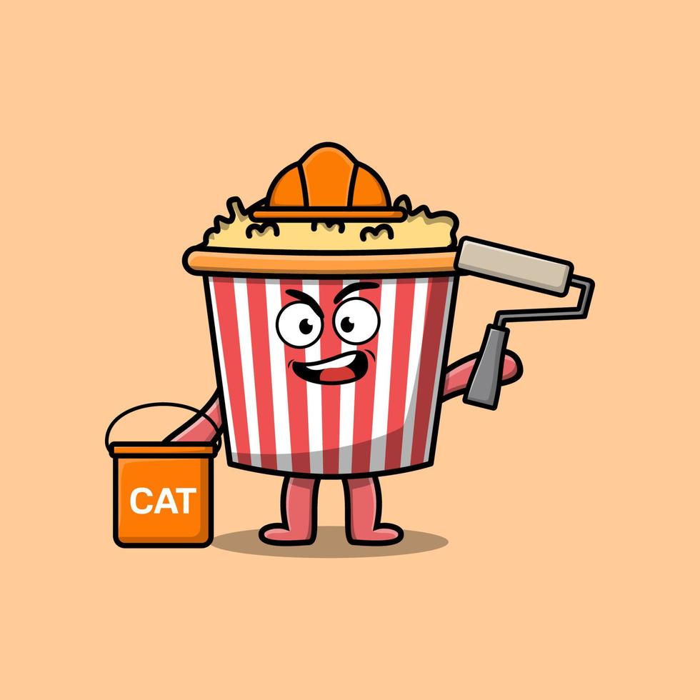 cartoon Popcorn as a builder character painting vector