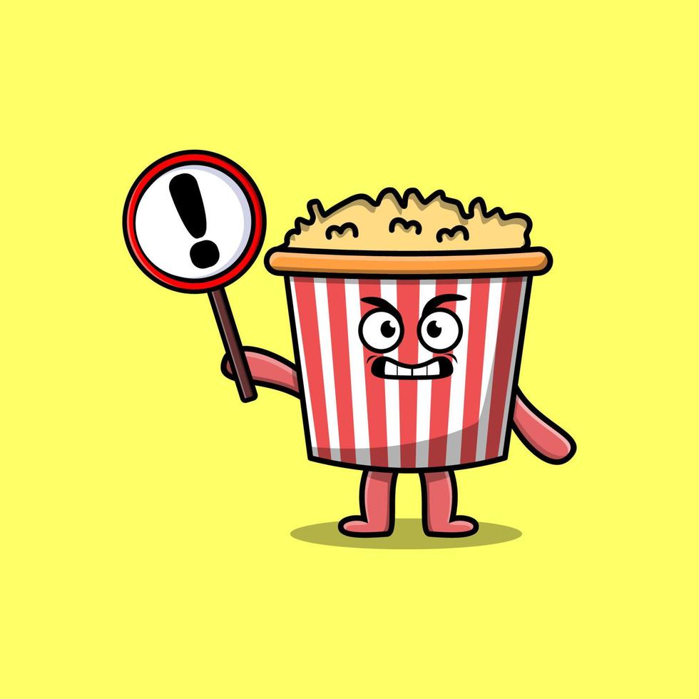 Cute cartoon Popcorn with exclamation sign board vector