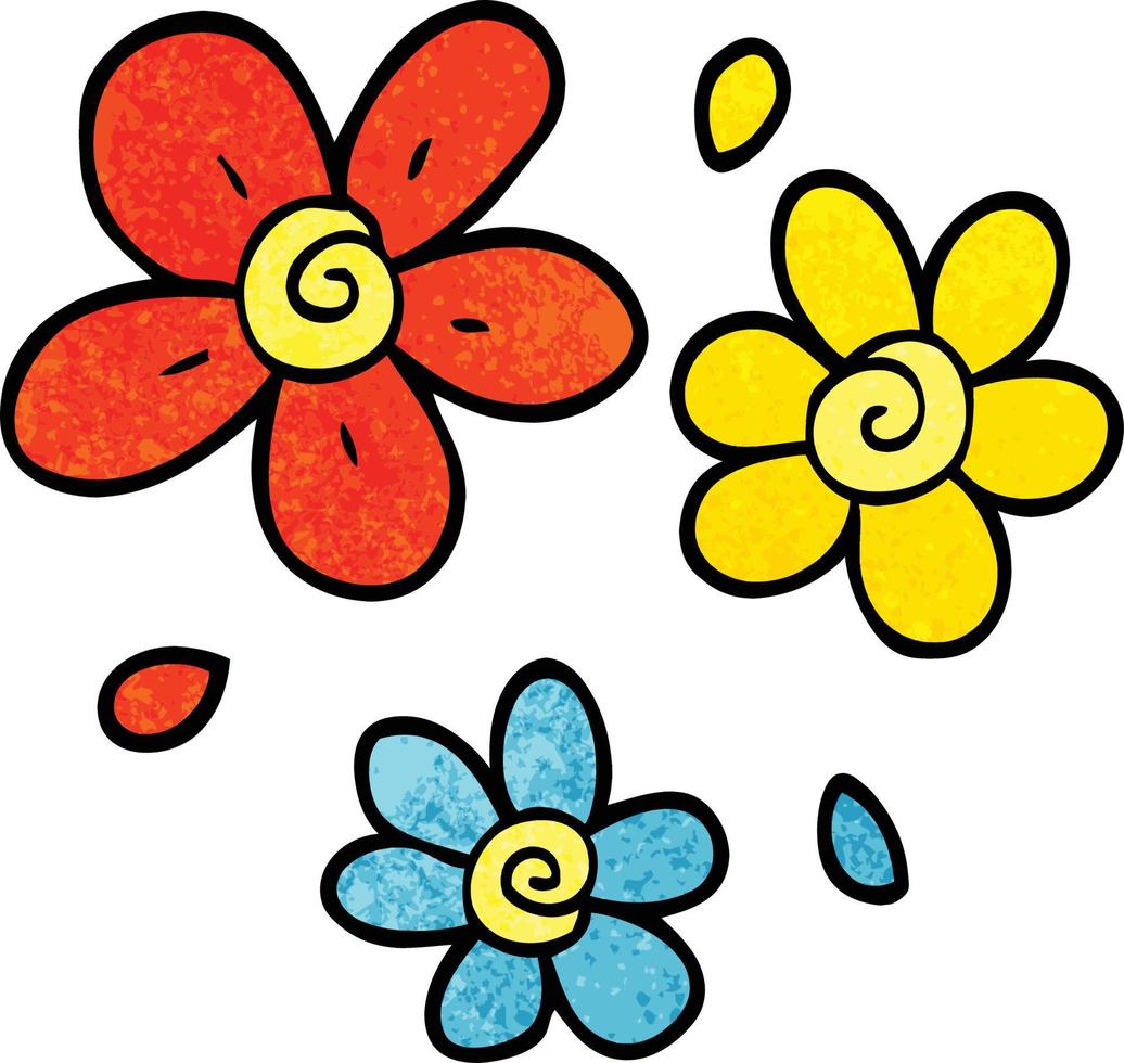 cartoon doodle decorative flowers vector