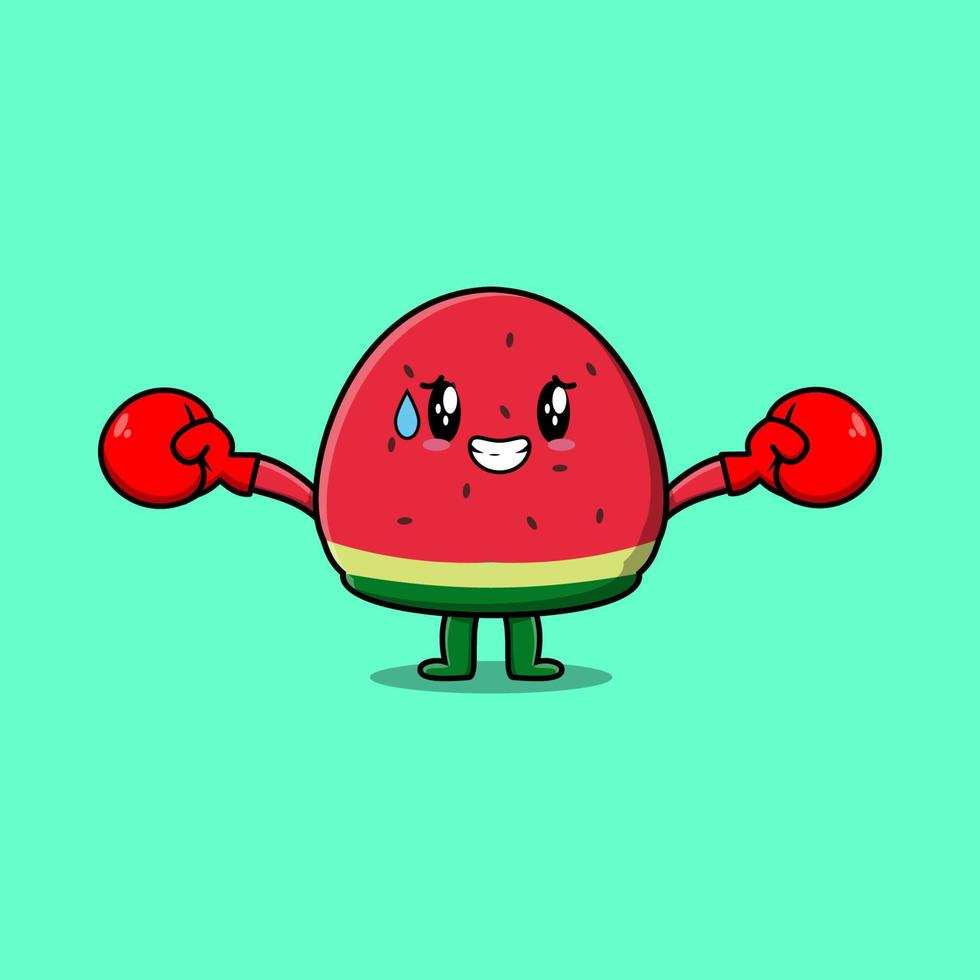 Cute Watermelon cartoon playing sport boxing vector