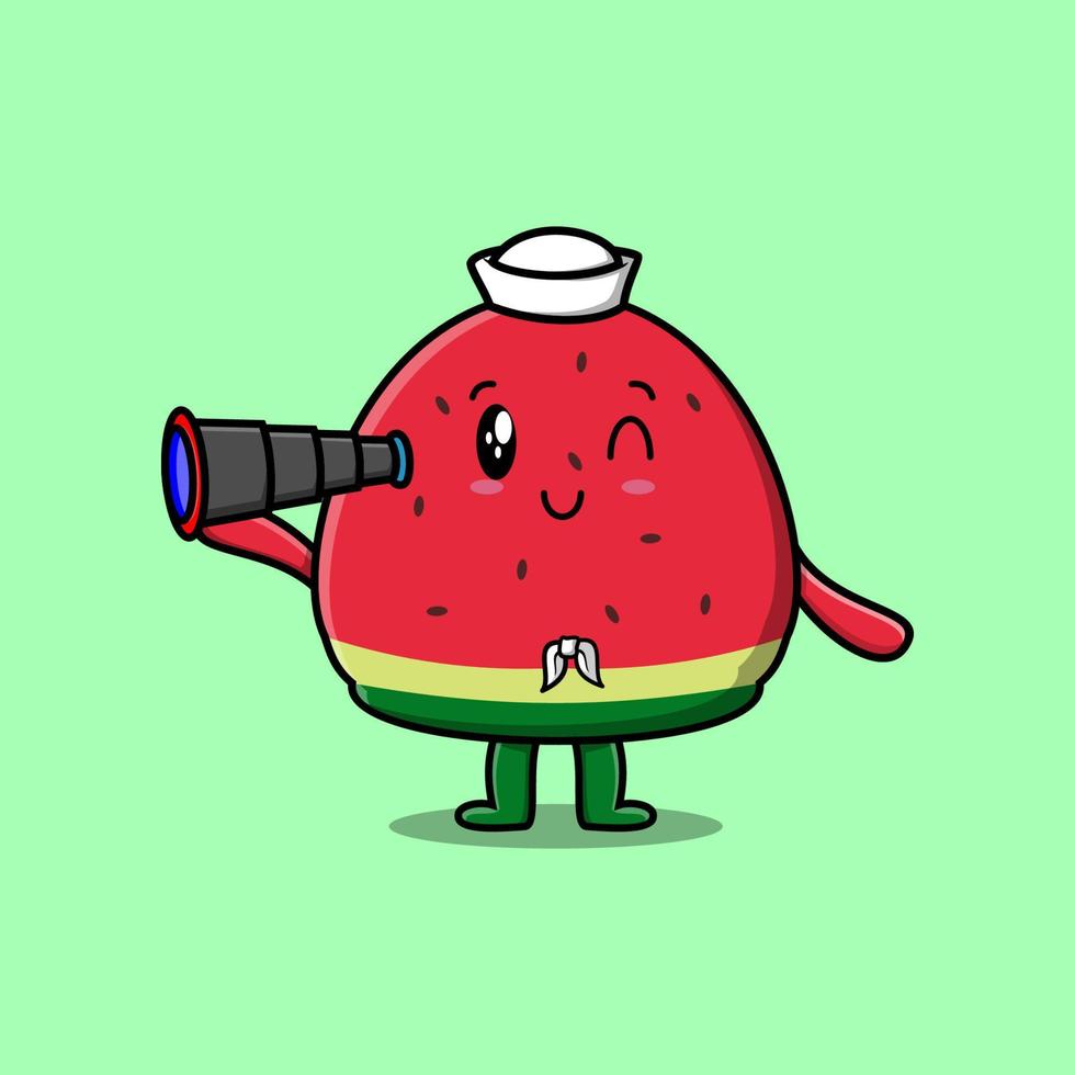 Cute cartoon watermelon sailor using binocular vector