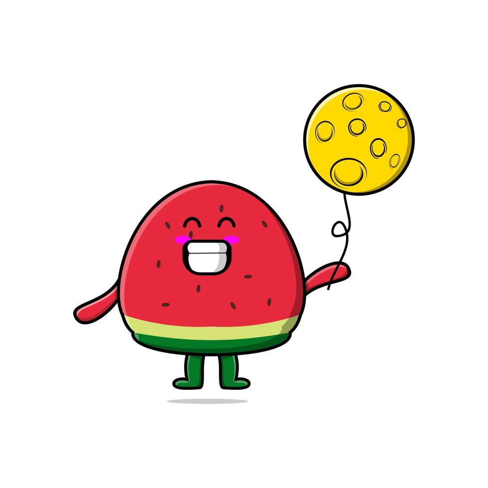 Cute cartoon watermelon floating with moon vector