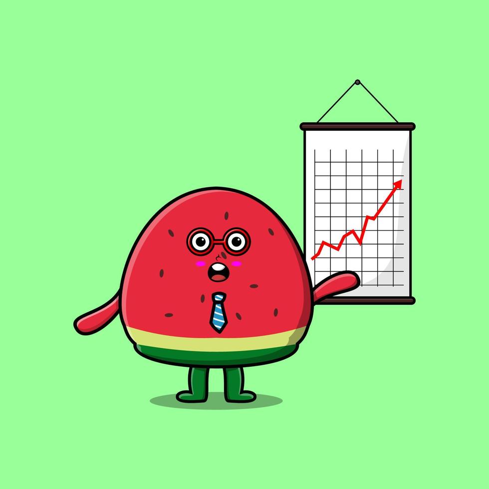 cartoon watermelon businessman present information vector
