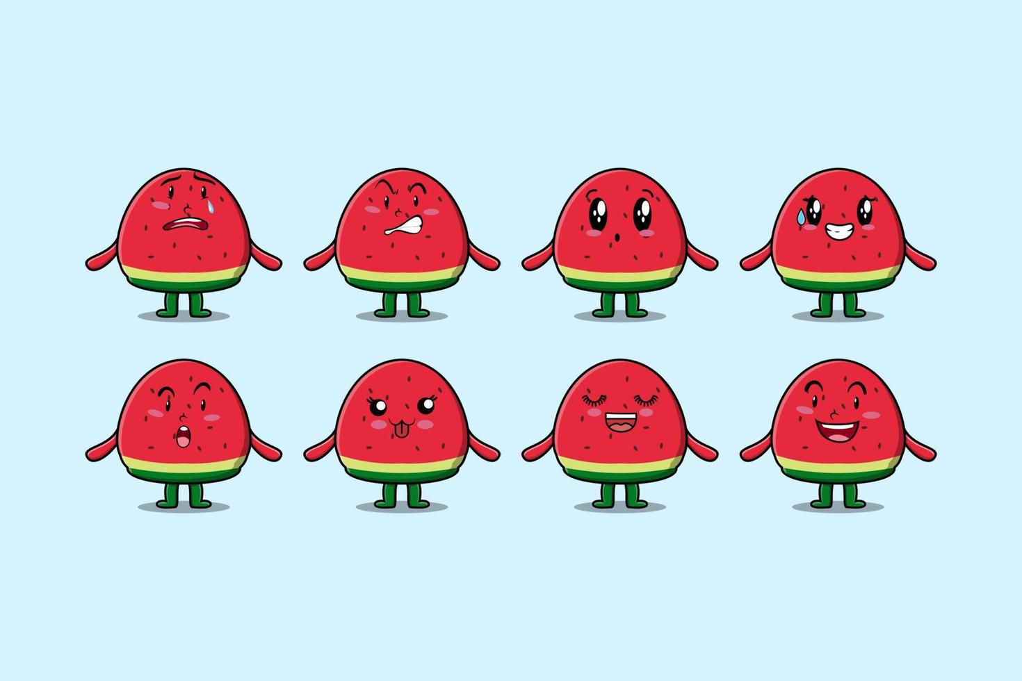 Set kawaii watermelon cartoon character expression vector