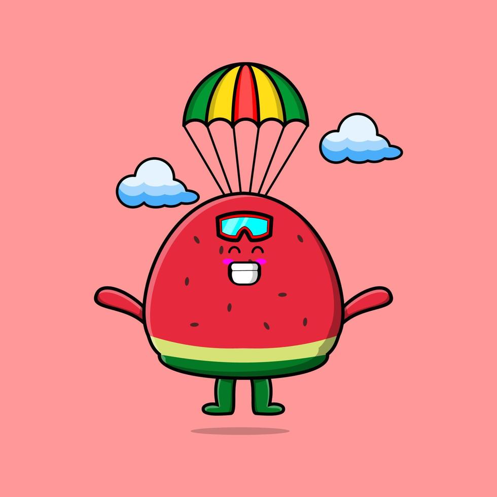 Cute cartoon Watermelon skydiving with parachute vector