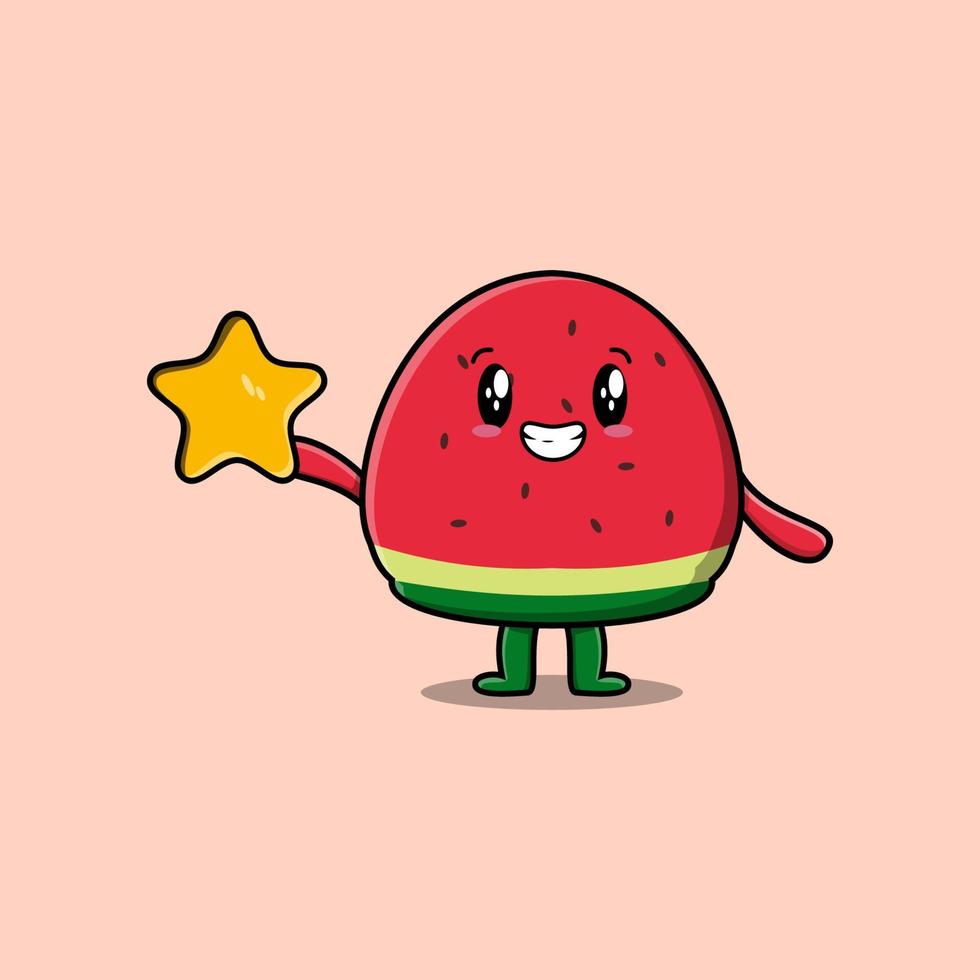 Cute cartoon watermelon holding big golden star vector