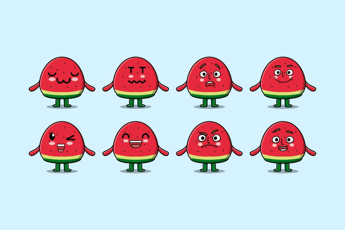 Set kawaii watermelon cartoon character expression vector