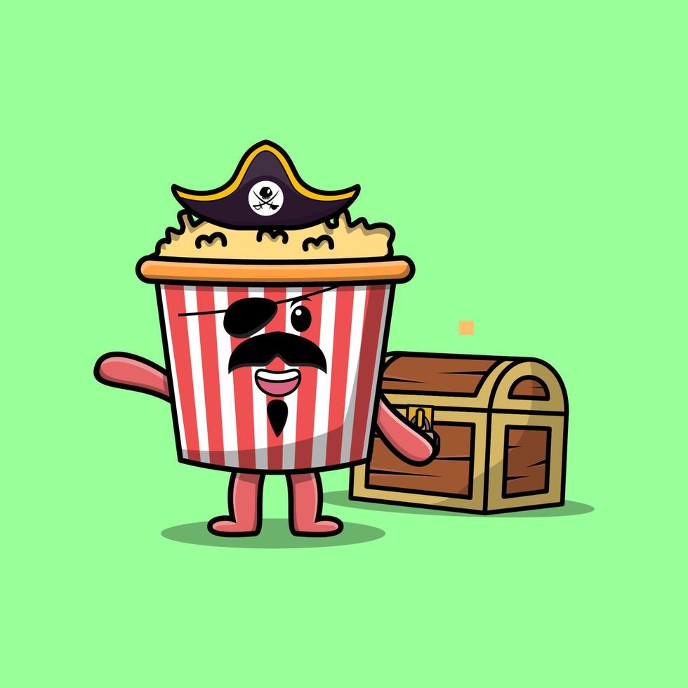 Cute cartoon mascot character Popcorn pirate vector