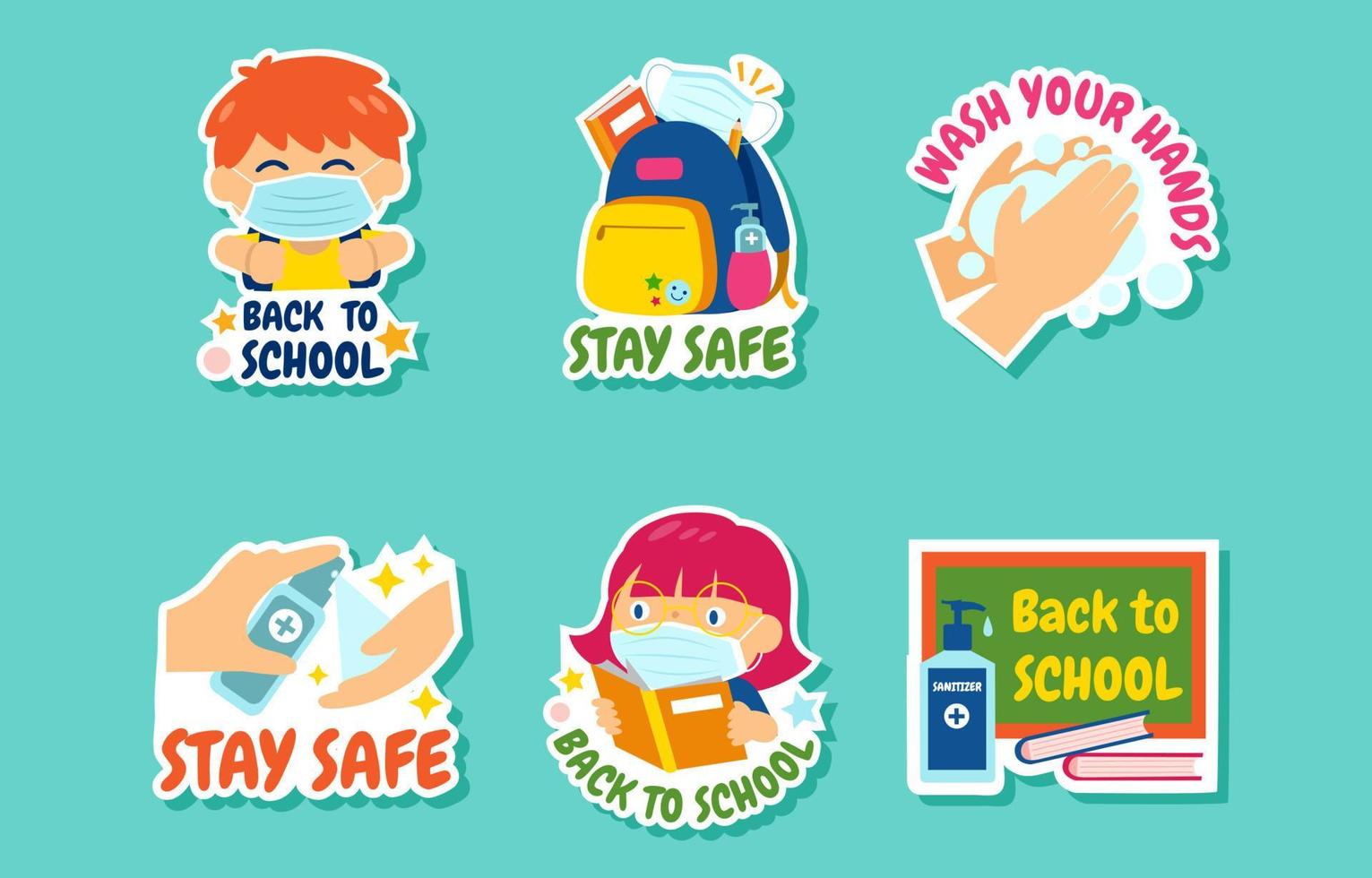 Cute New Normal School Stickers Set vector