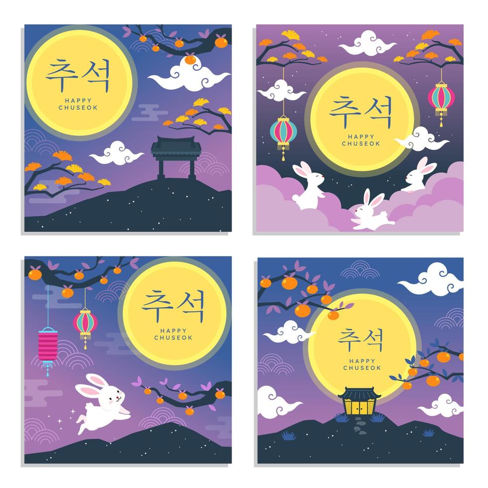 Set of Happy Chuseok Social Media Posts vector