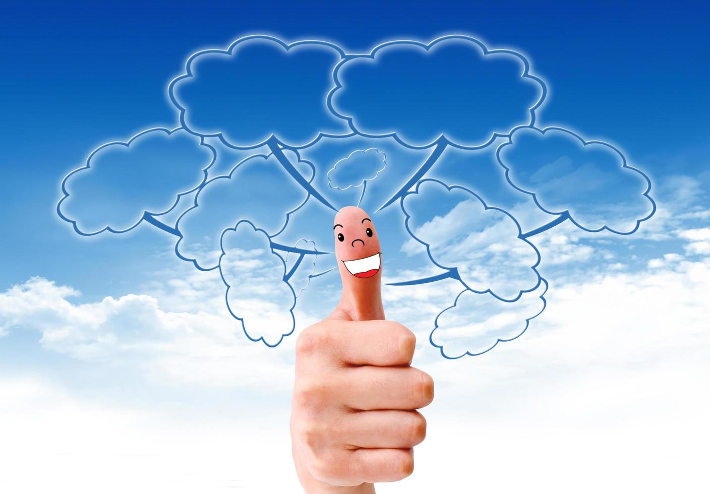 Happy  finger smileys holding   with social network sign photo