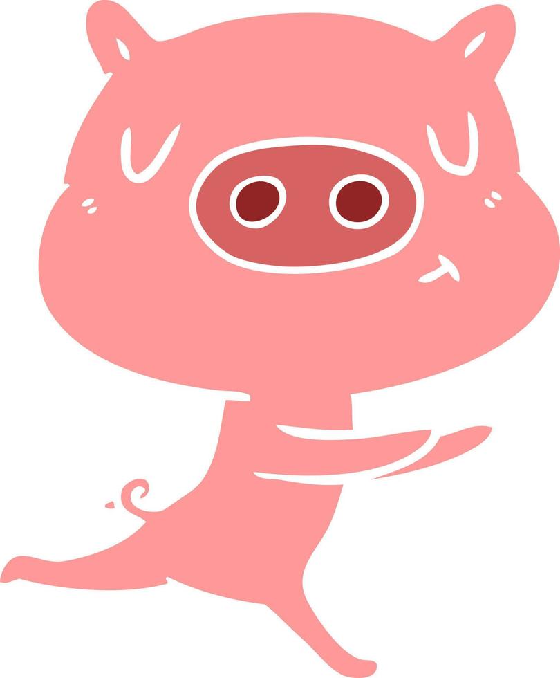 flat color style cartoon content pig running vector