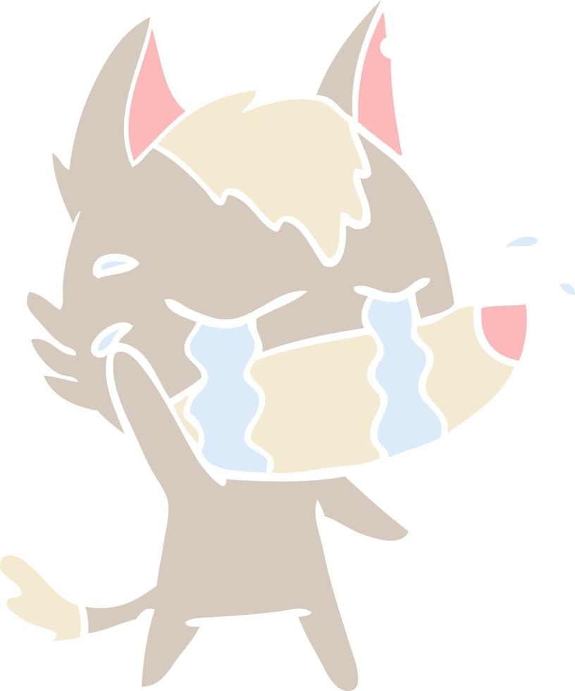 flat color style cartoon crying wolf vector