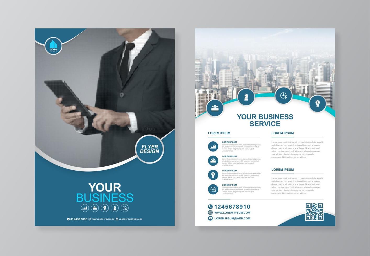 Corporate business cover, back page a4 template and flat icons for a report and brochure design, flyer, banner, leaflets decoration for printing and presentation vector illustration