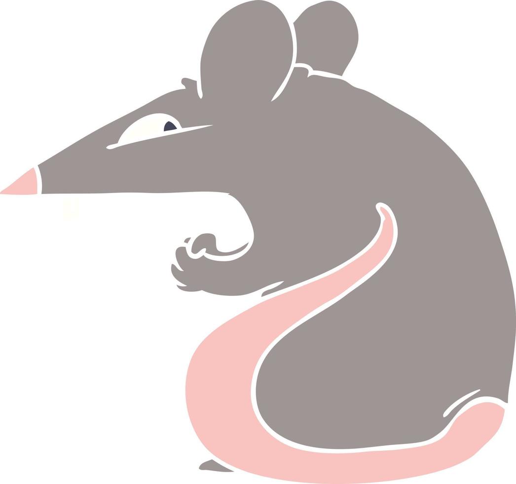 sly flat color style cartoon rat vector