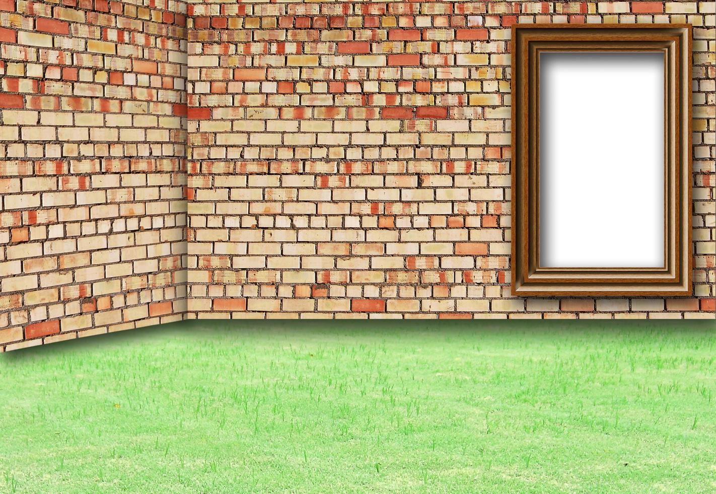 Frame Brick Wall and grass for background photo