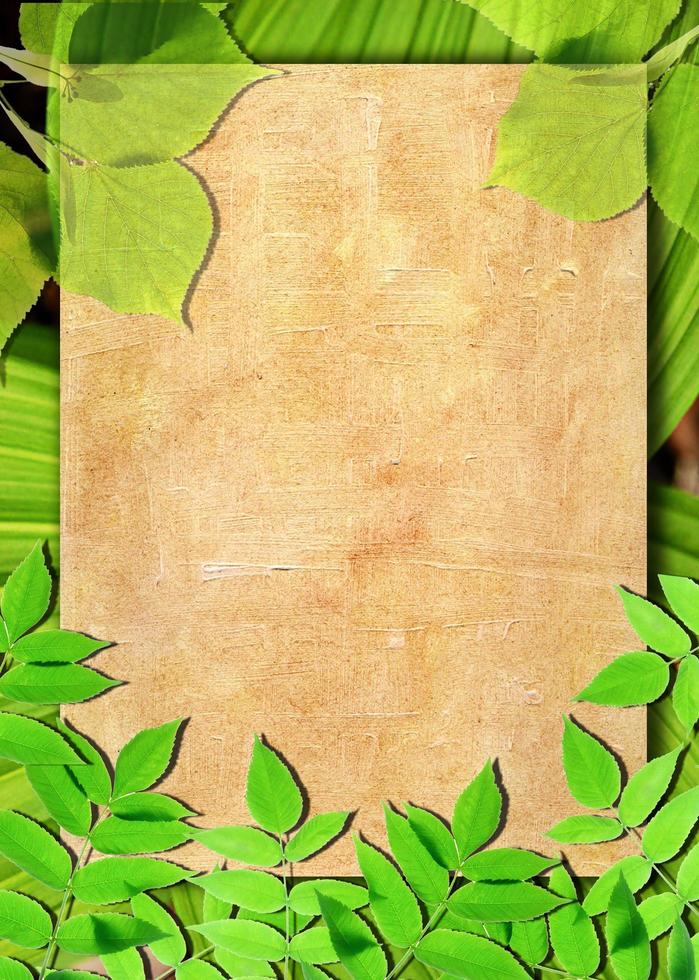 fondo de papel viejo con hojas verdes foto
