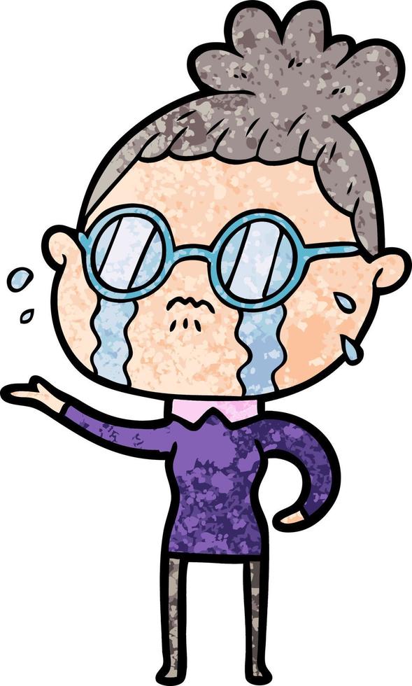 cartoon crying woman wearing spectacles vector