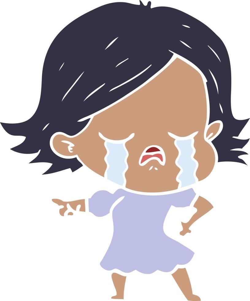 flat color style cartoon girl crying and pointing vector