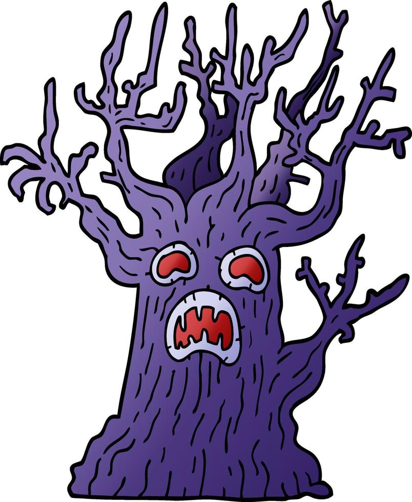 caricatura, garabato, espeluznante, árbol vector