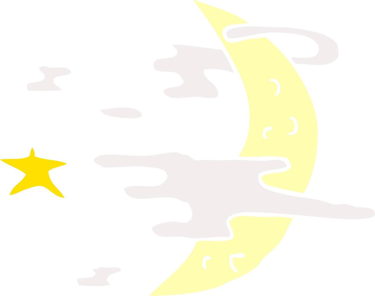 caricatura, garabato, espeluznante, luna, y, nubes vector