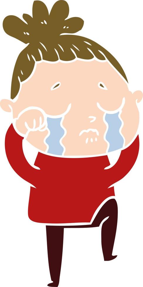 flat color style cartoon crying woman vector