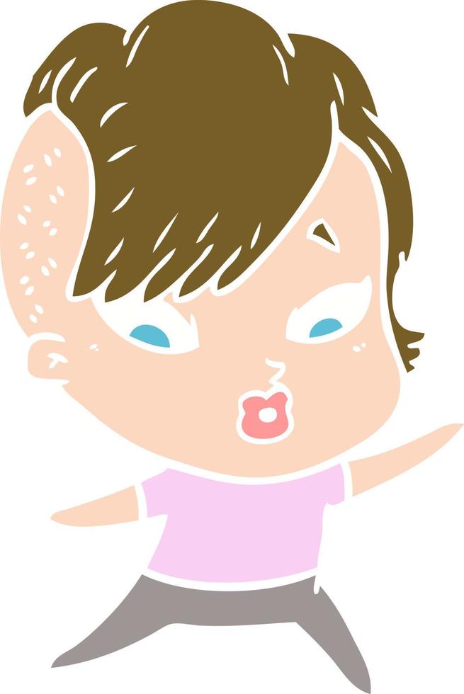 flat color style cartoon surprised girl pointing vector