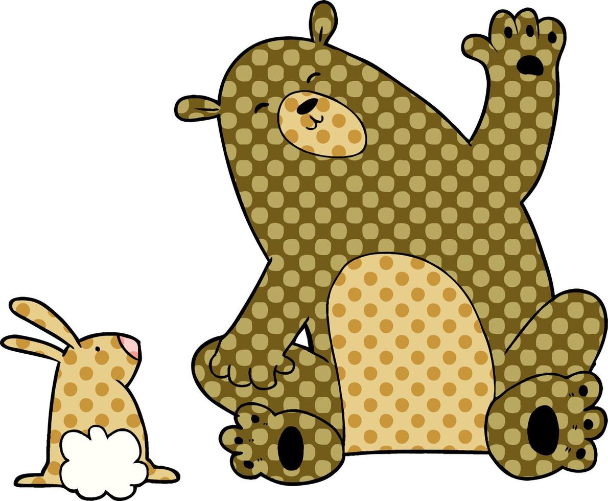 cartoon bear and rabbit friends vector