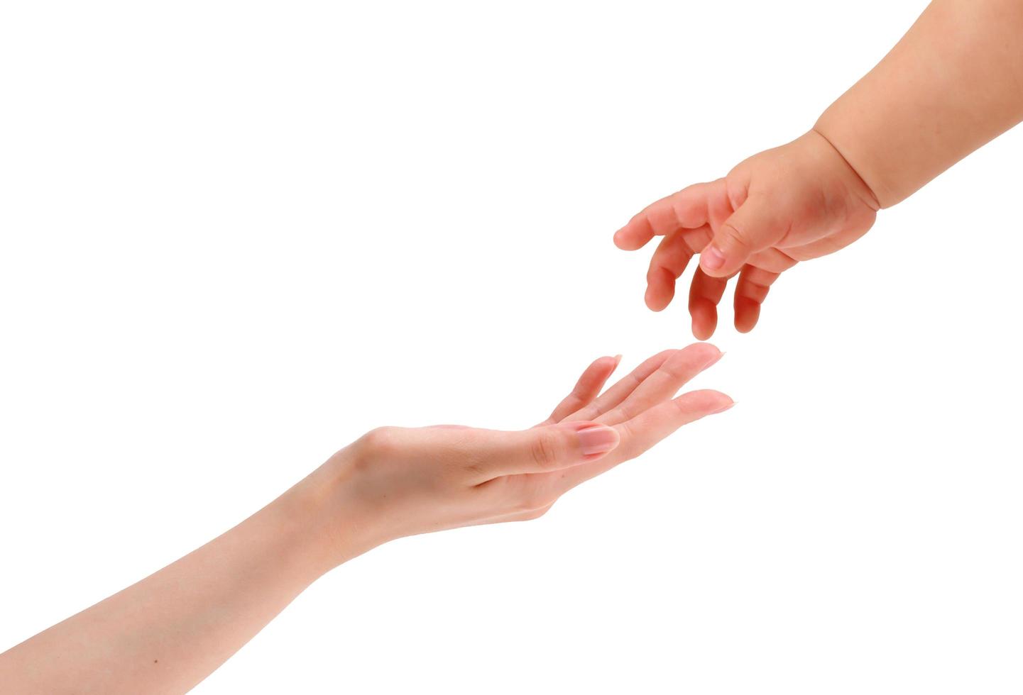 hand the child in the hands of the mother isolated on white background photo