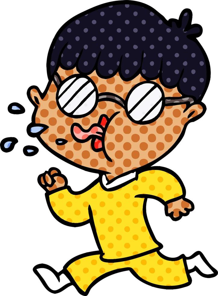 cartoon boy wearing spectacles and running vector