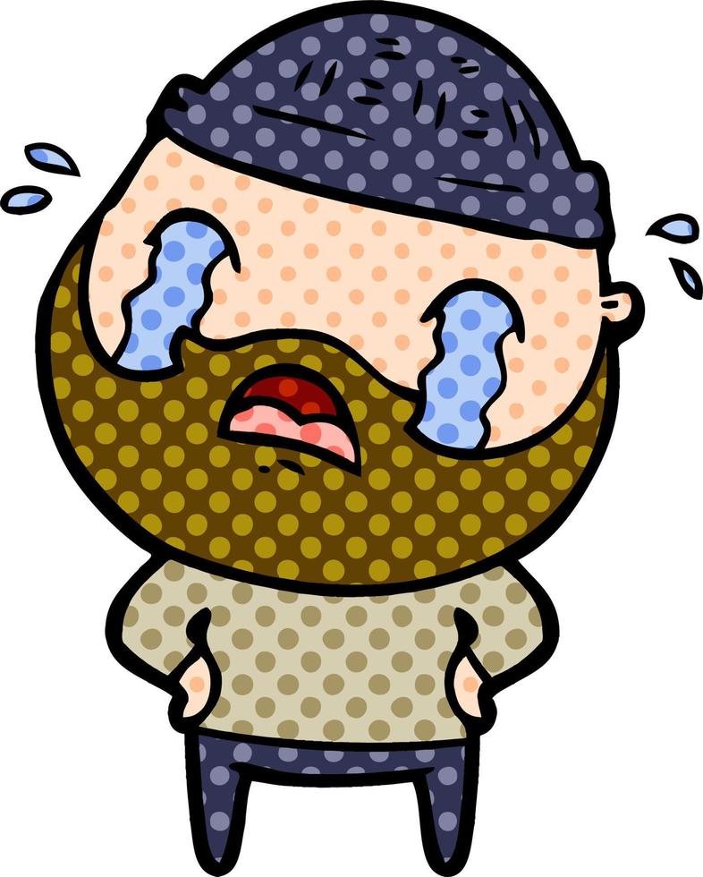 cartoon bearded man crying vector