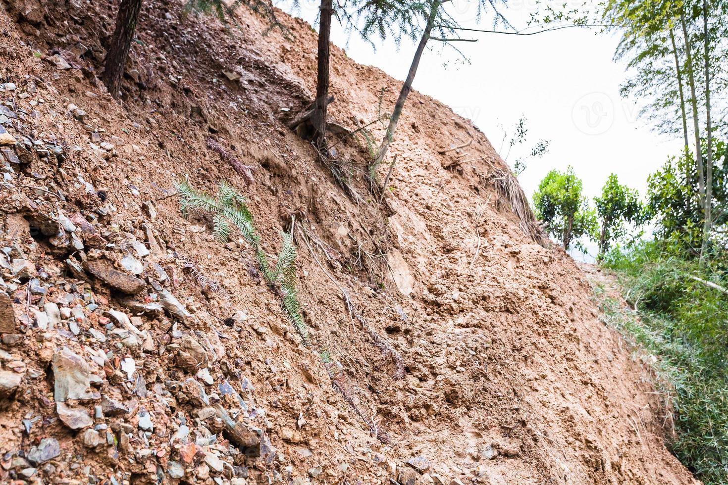 path through mudslide on mountain slope in Dazhai photo