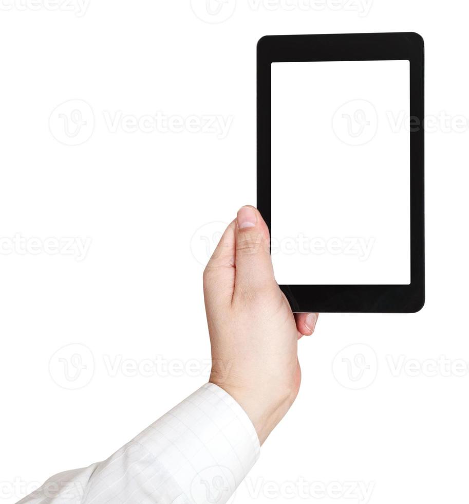 businessman hand holds touchpad photo