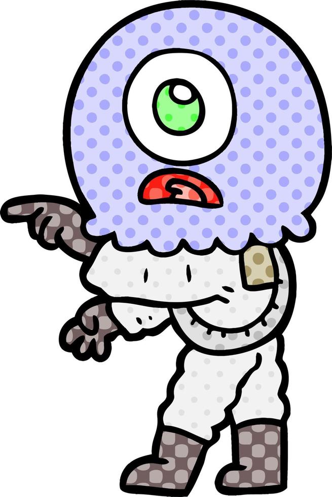 cartoon cyclops alien spaceman pointing vector