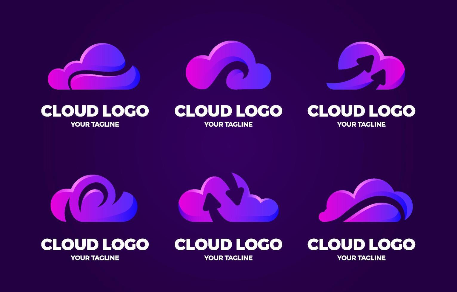 Gradient Cloud Logo Set Collection vector