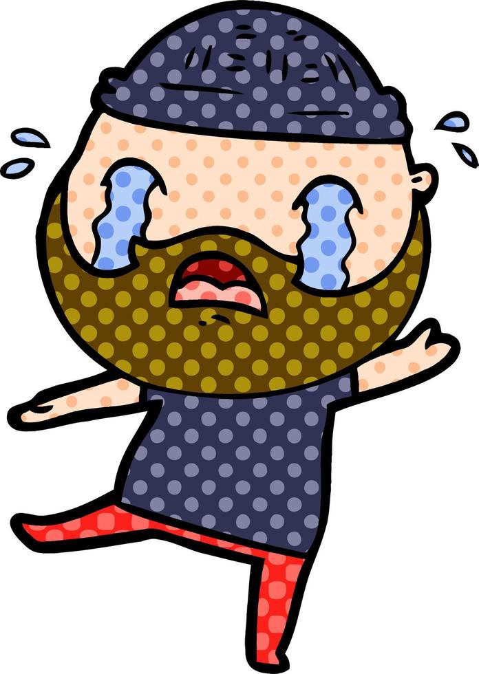 cartoon bearded man crying vector