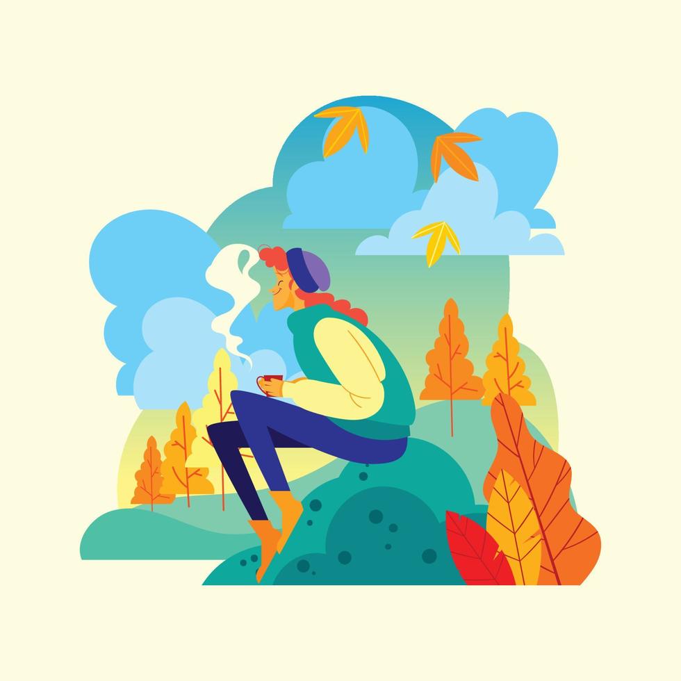Fall Outdoor Activity with a Cup of Coffee vector