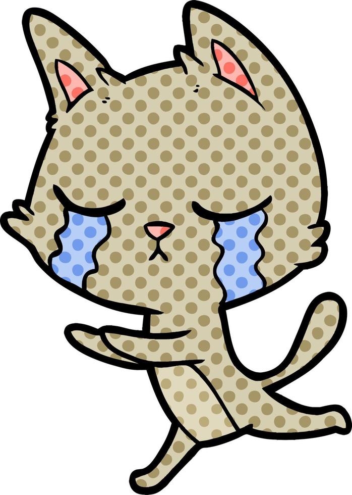 crying cartoon cat running vector