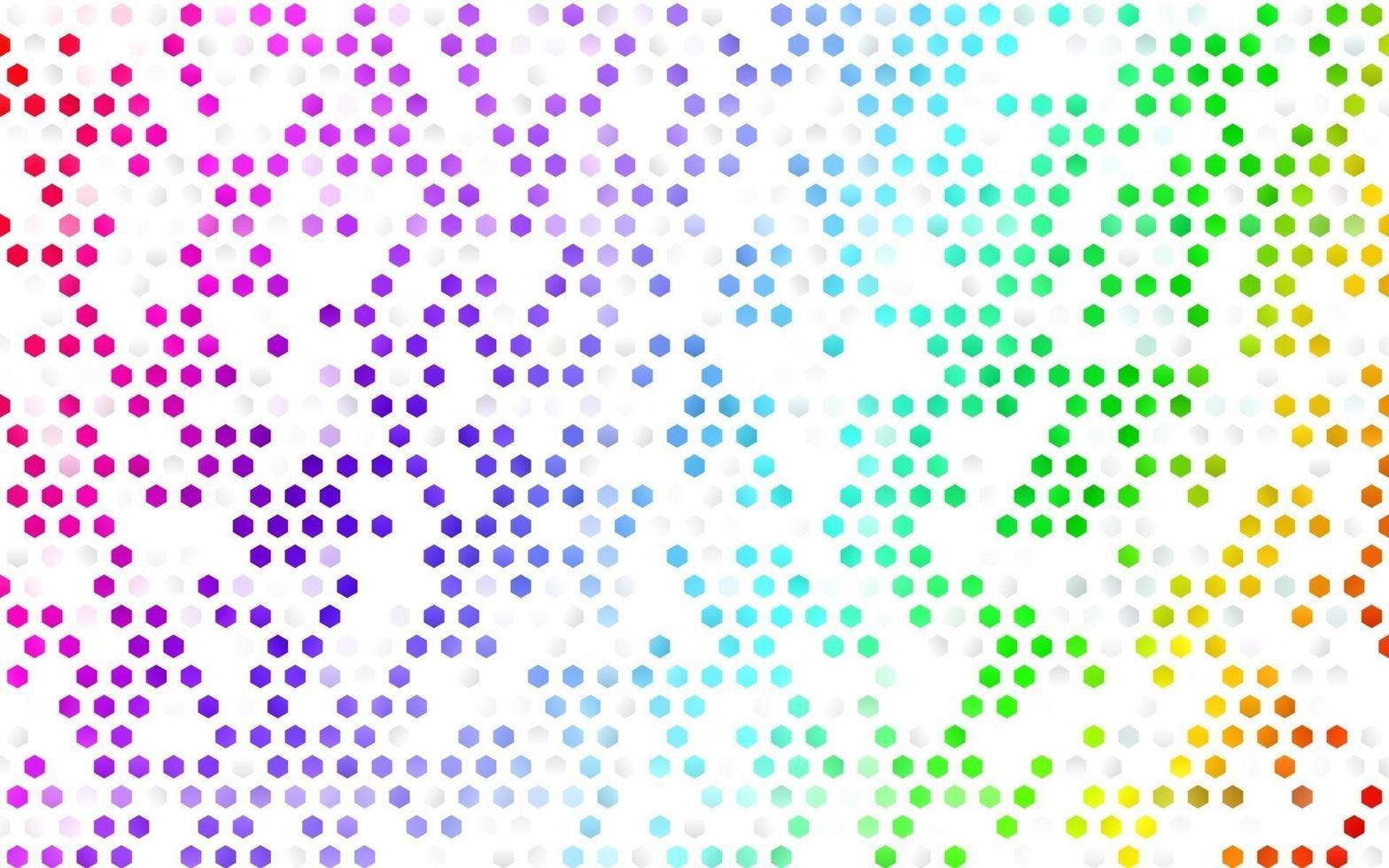 diseño de vector de arco iris multicolor claro con formas hexagonales.