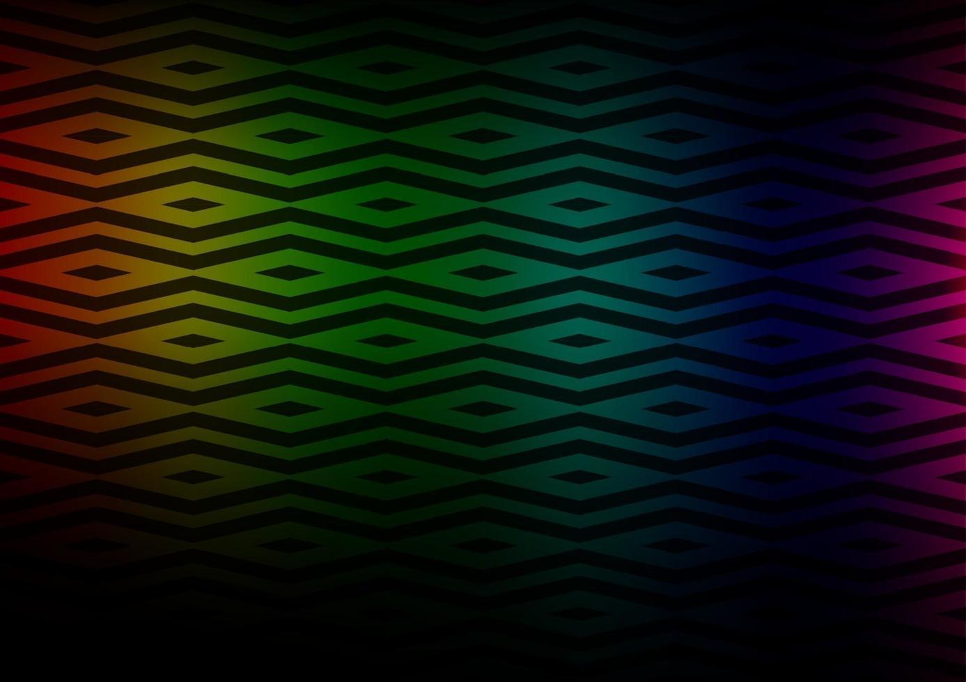 multicolor oscuro, fondo de vector de arco iris con líneas, triángulos.