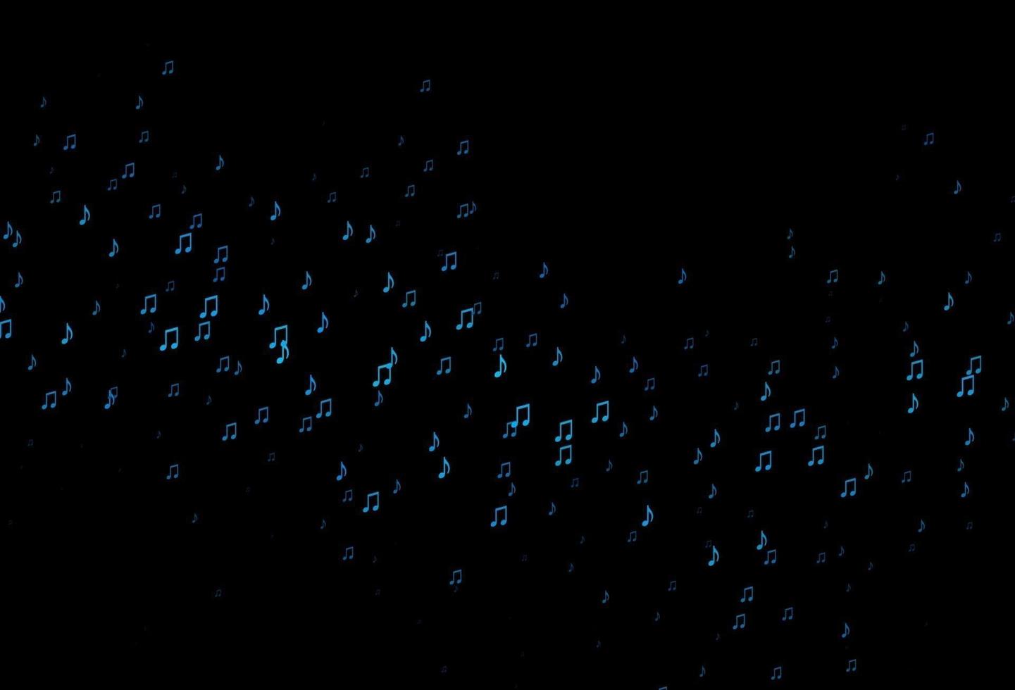 Dark BLUE vector background with music symbols.