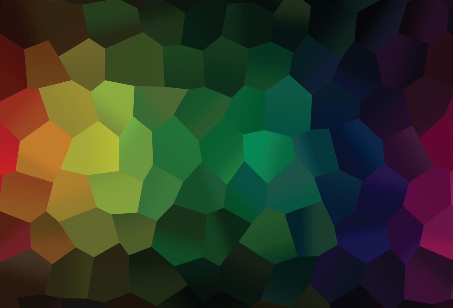 diseño de vector de arco iris multicolor oscuro con formas hexagonales.