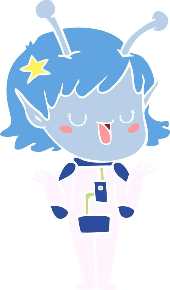 happy alien girl flat color style cartoon vector