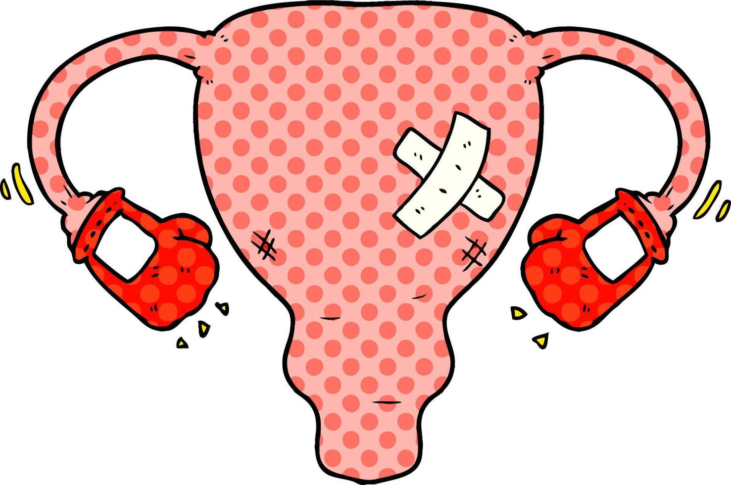 cartoon beat up uterus with boxing gloves vector