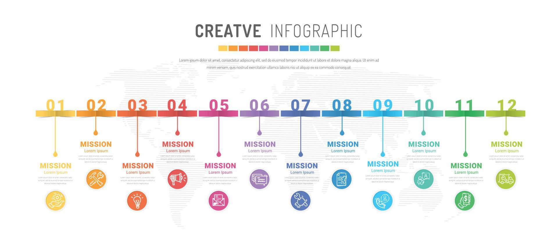 Business infographics template for 12 options vector